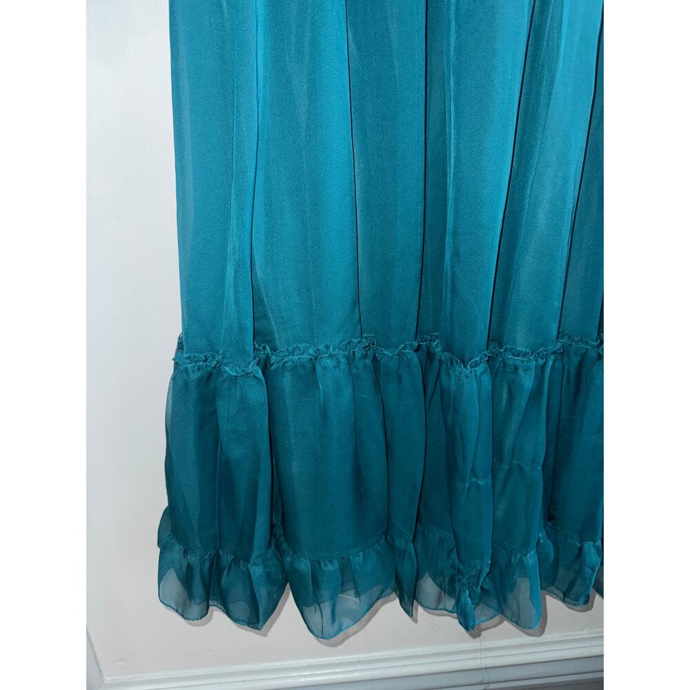 Mac Duggal Teal V-Neck Puff Sleeve Midi Dress - Picture 6 of 12